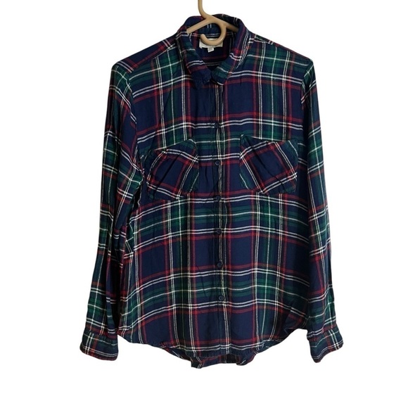 Lucky Brand Navy Blue Multicolor Plaid Button Up Flannel Shirt Size Large - Picture 2 of 7